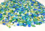 Beach Glass - Medium Tumbled Rough Blue, Green & White Atlantic Assorted - (approx. 1 Kilogram/2.2 lbs. .5-1.25 inches). Multiple different shapes and sizes pieces all in a pile. Copyright 2025 SeaShellSupply.com.