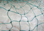 Green/Blue Fishing Net - (1 Net approx. 4 feet by 11 feet) on light background. Copyright 2022 SeaShellSupply.com.