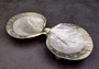 Silver-Plated Duo Footed Pearl Oyster - Pinctada Maxima - (1 Shell Duo Approx. 8-10 inches) Two footed shells decorated with silver plate. Retro Art Deco style. Copyright 2024 SeaShellSupply.com