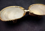 Gold-Plated Footed Duo Cockle Dish - Cardium Cardium - (1 Shell Dish approx. 6-7 inches) Two shells with gold plated decoration. Decorative retro dish. Copyright 2024 SeaShellSupply.com