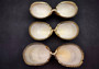 Gold-Plated Footed Duo Cockle Dish - Cardium Cardium - (1 Shell Dish approx. 6-7 inches) Two shells with gold plated decoration. Decorative retro dish. Copyright 2024 SeaShellSupply.com