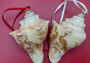 Carved Conch Seashell Ornament (2 shells approx. 2+ inches) Beautiful ornament for any gifting or adding to the holidays!