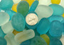 Beach Glass - Rounded Blue, Yellow & White Assorted Pebbles - (approx. 1 Kilogram/2.2 lbs. 1-1.5 inches). Multiple colored pebbles in a pile. Copyright 2025 SeaShellSupply.com.