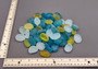 Beach Glass - Rounded Blue, Yellow & White Assorted Pebbles - (approx. 1 Kilogram/2.2 lbs. 1-1.5 inches). Multiple colored pebbles in a pile. Copyright 2025 SeaShellSupply.com.