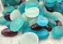 Beach Glass - Rounded Blue, Purple & White Assorted Pebbles - (approx. 1 Kilogram/2.2 lbs. 1-1.5 inches). Multiple colored pebbles in a pile. Copyright 2022 SeaShellSupply.com.