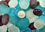 Beach Glass - Rounded Blue, Purple & White Assorted Pebbles - (approx. 1 Kilogram/2.2 lbs. 1-1.5 inches). Multiple colored pebbles in a pile. Copyright 2022 SeaShellSupply.com.