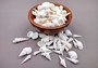 Photo of a 1 cup pile of approx. 125 assorted small white shells. Copyright 2024 SeashellSupply.com