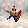 Surfing Santa Starfish Ornament (1 seastar approx. 5+ inches) Real Festive Starfish Xmas Hanging Ornament! Copyright 2025 SeaShellSupply.com