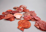 Quarter pound or 4 ounces of Crimson Red Scallop Noble Pectin Halves Pecten Nobolis, red brownish color with a natural pattern. Copyright 2025 SeaShellSupply.com.