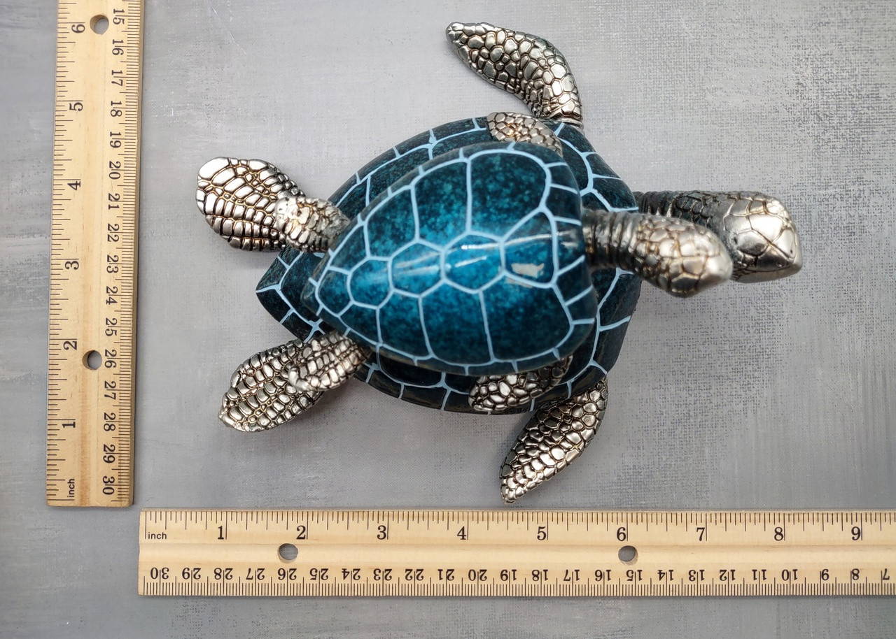 Blue Silver Sea Turtle Pair Resin Figurine (1 turtle approx. 6.5