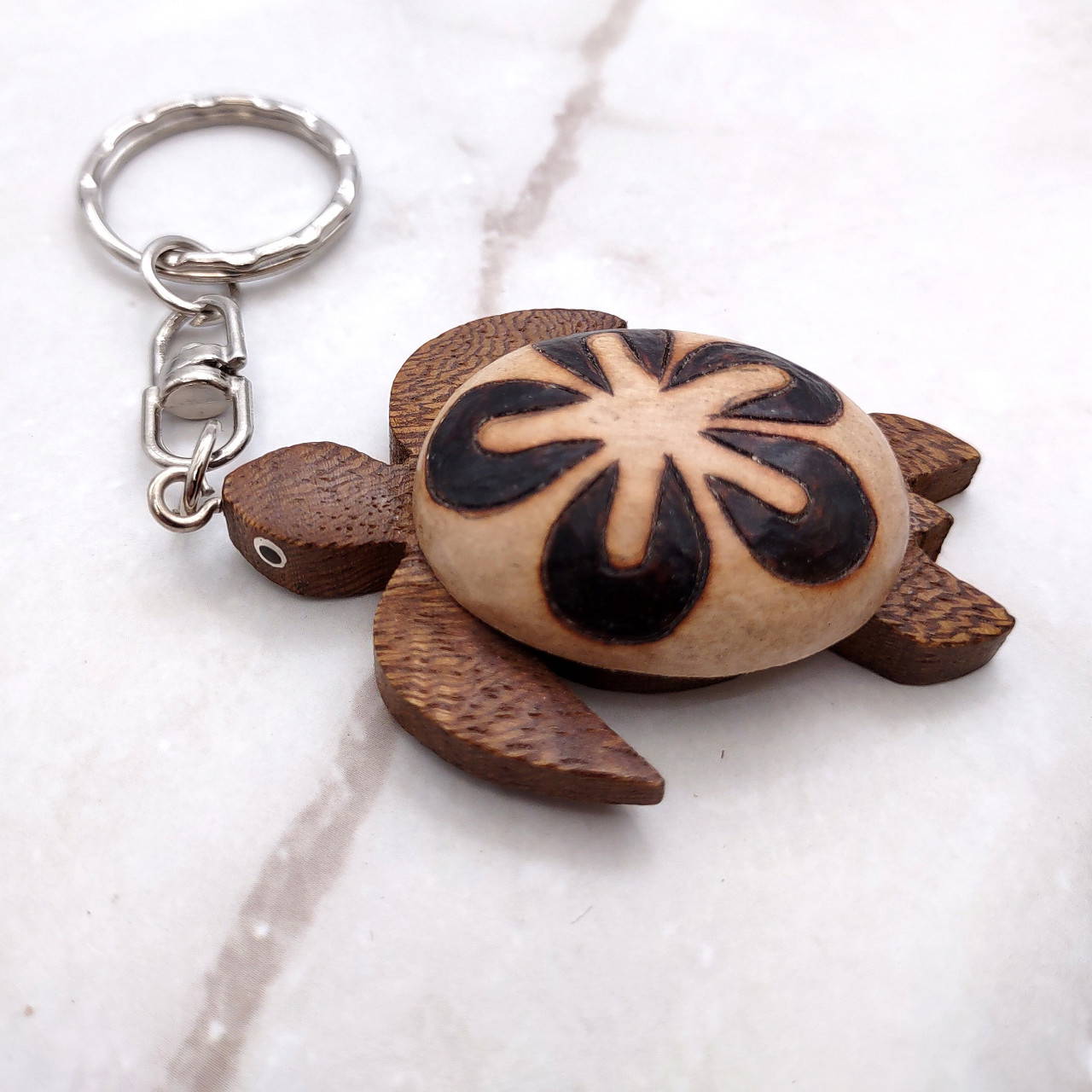 Natural Wood Plumeria Sea Turtle Keychain (1 key chain approx. 4+