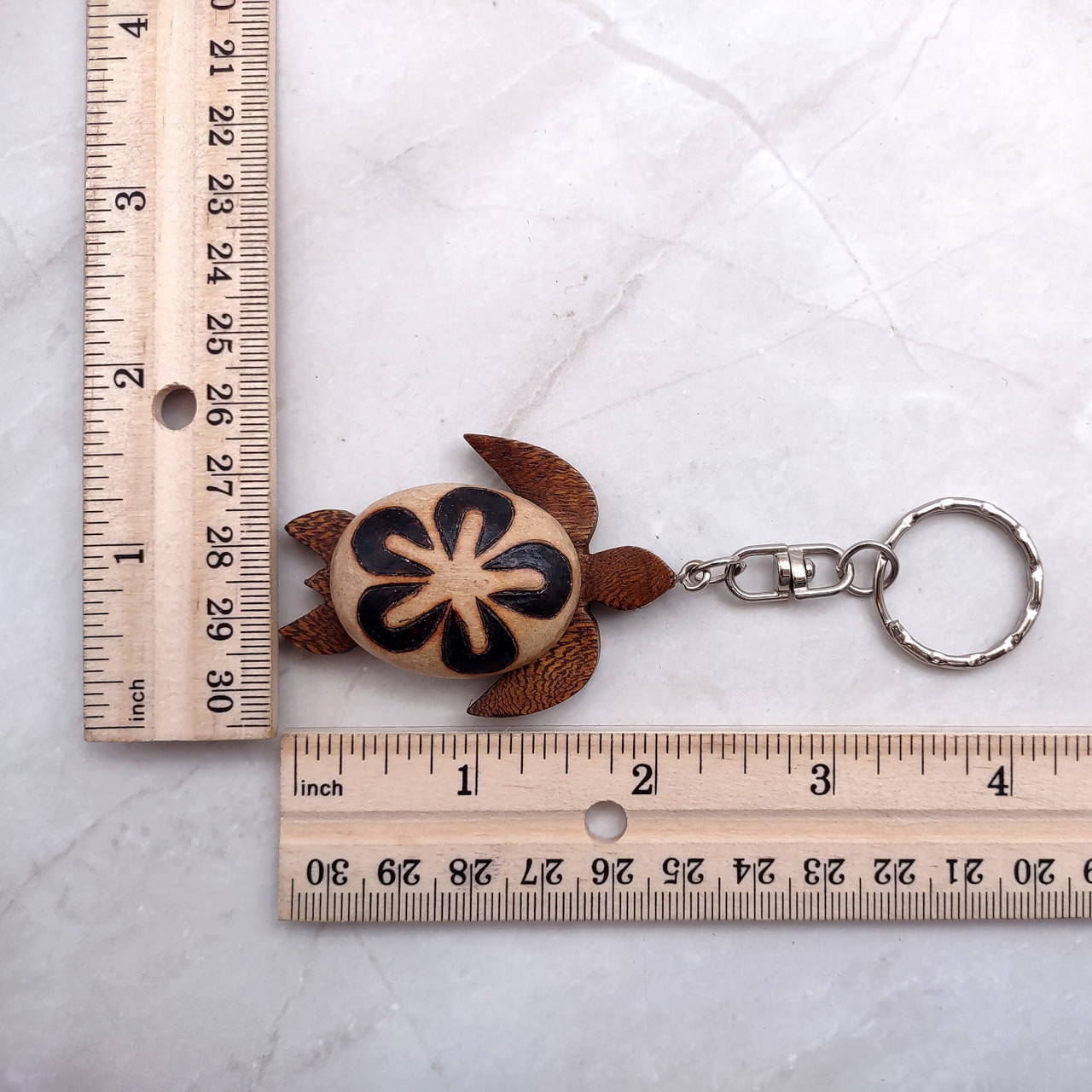 Natural Wood Plumeria Sea Turtle Keychain (1 key chain approx. 4+