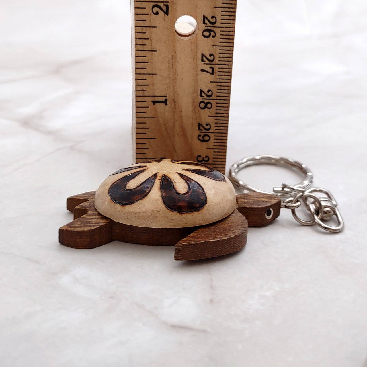 Natural Wood Plumeria Sea Turtle Keychain (1 key chain approx. 4+