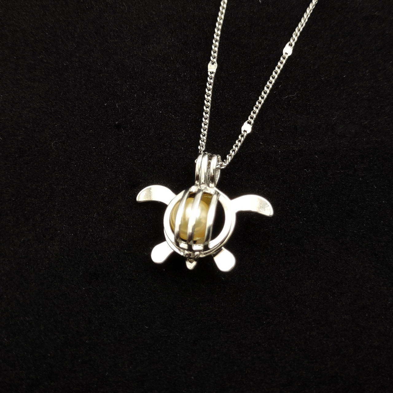 Sea Turtle Pearl Locket Necklace Kit Silver Tone (approx. 17.5+ 