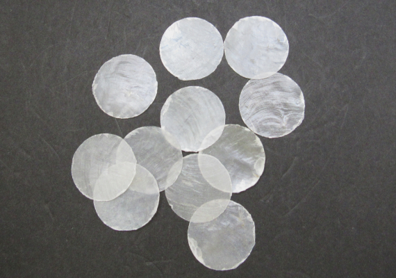 Capiz Round Cut Shells - Placuna Placenta - (10 round cut shells approx.  1.5 inches) - WB 30