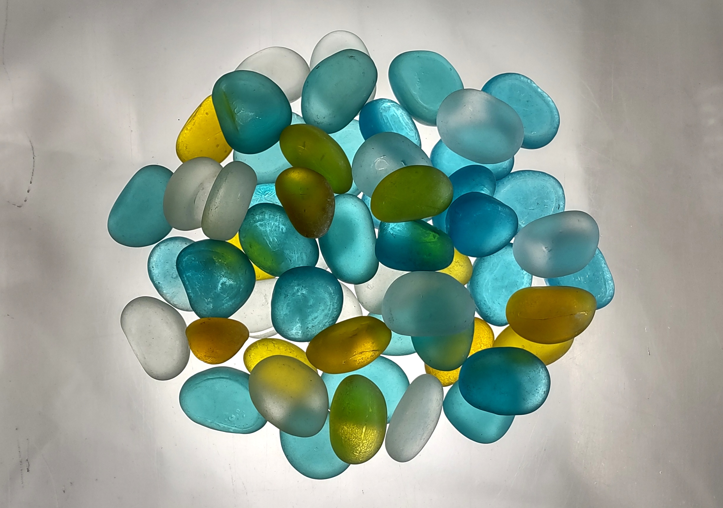 Beach Sea Glass Rounded Blue Green White Assorted Pebbles (approx. 1  Kilogram or 2.2 lbs. 1-1.5 inches) Man Made Tumbled Frosted Glass!