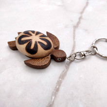 Natural Wood Plumeria Sea Turtle Keychain (1 key chain approx. 4+