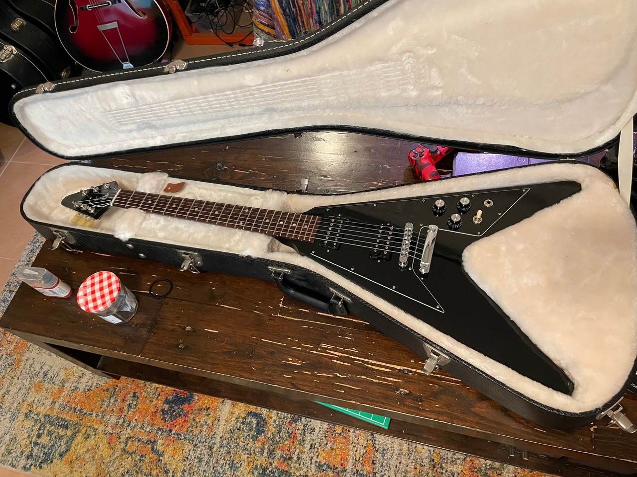 Gibson Flying V '67 Reissue BLACK ON BLACK SOLD - Boutique Pedal NYC