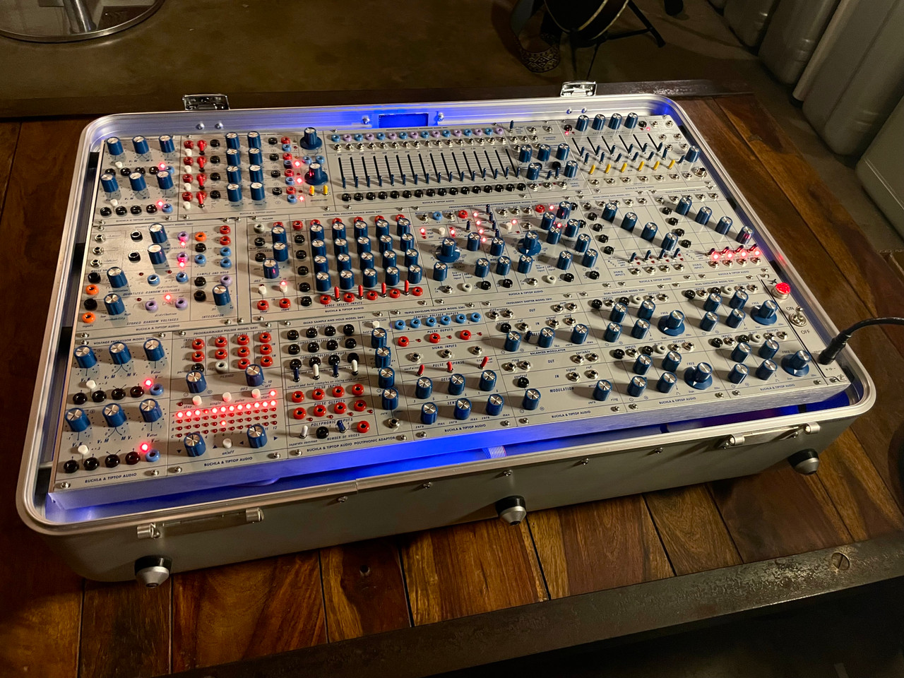 Buchla Tiptop 200t series with BPNYC ZERO Halliburton Eurorack Modular Travel Case NOS SILVER 122hp 9U