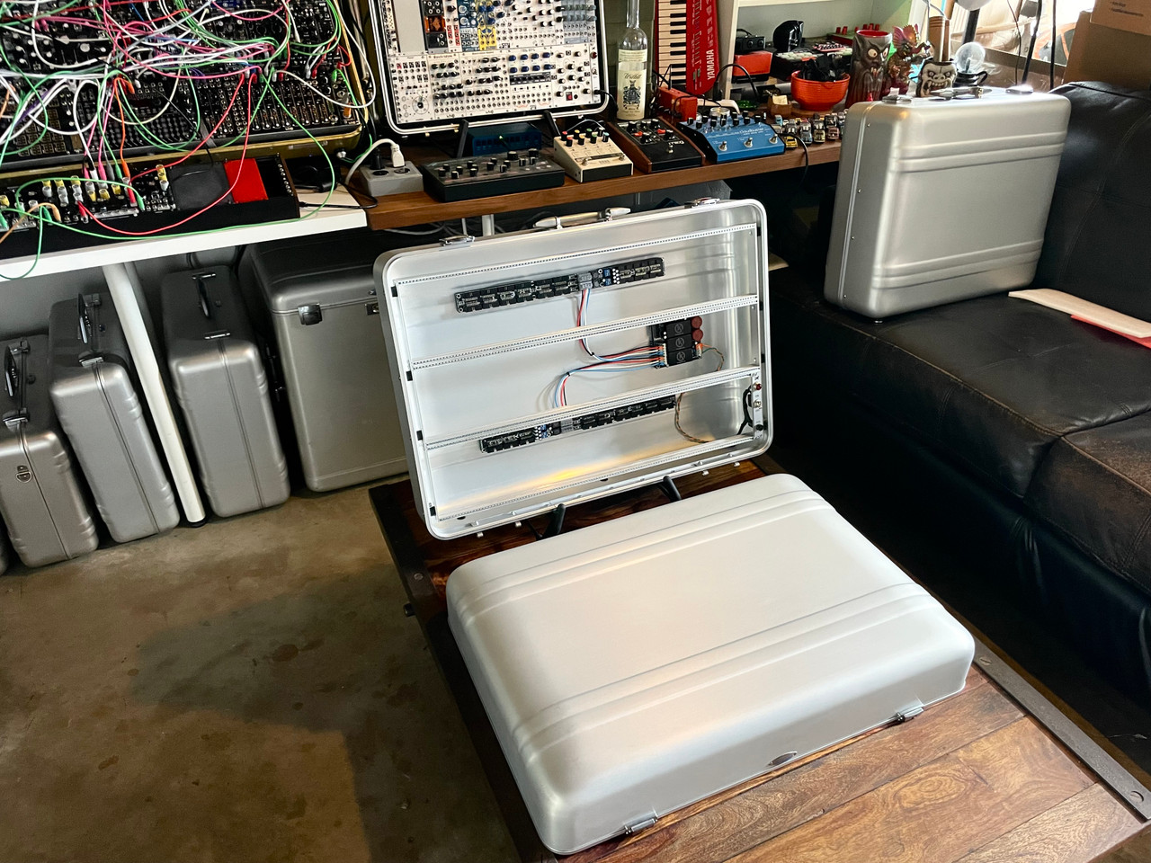 Buchla Tiptop 200t series with BPNYC ZERO Halliburton Eurorack Modular Travel Case NOS SILVER 122hp 9U
