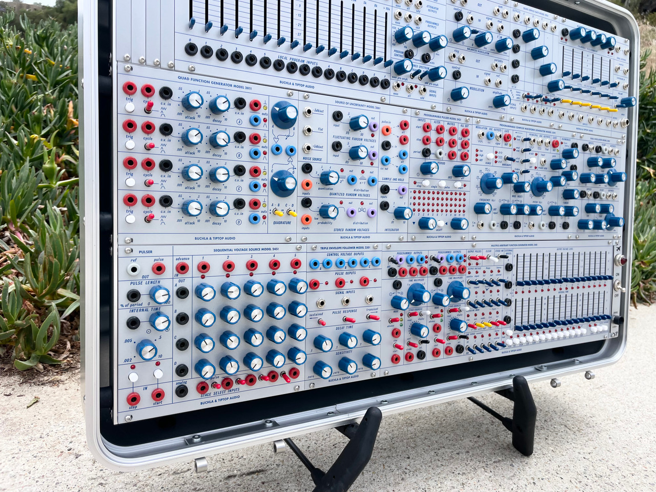 Buchla Tiptop 200t series with BPNYC ZERO Halliburton Eurorack Modular Travel Case SILVER 122hp 9U w/MARF