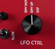 LFO
Triangle LFO with two frequency ranges. LFO frequency is set by the small SPEED knob and can be controlled by envelope down, envelope up and expression pedal