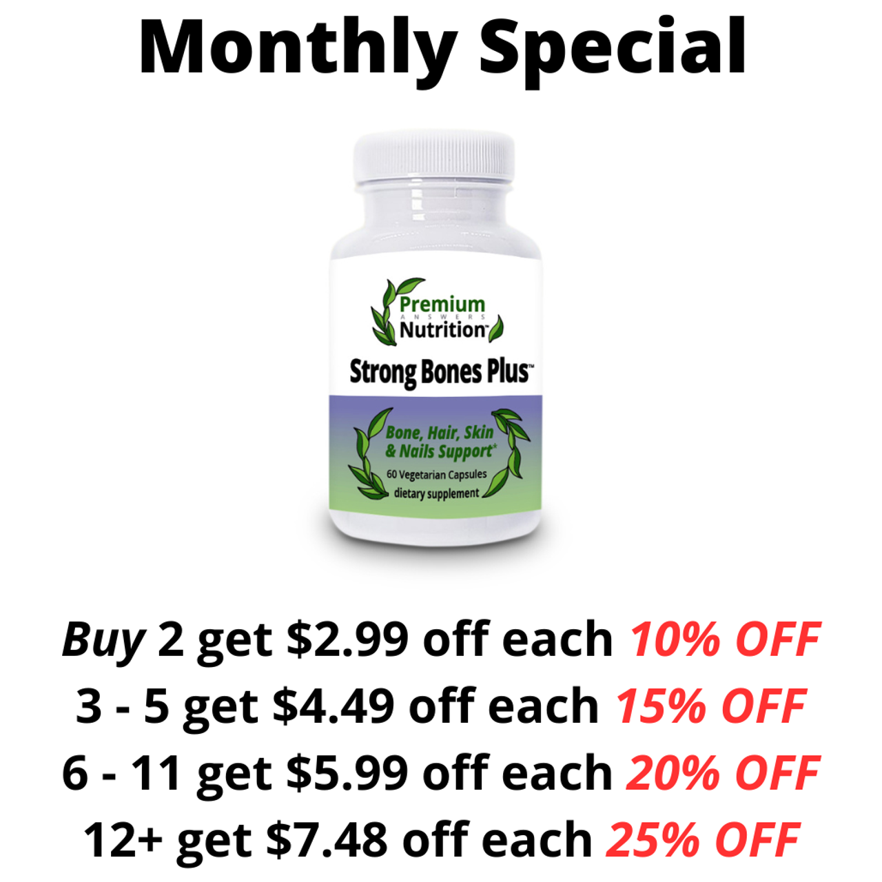 Strong Bones Plus 60 Vegetarian Capsules Premium Nutrition