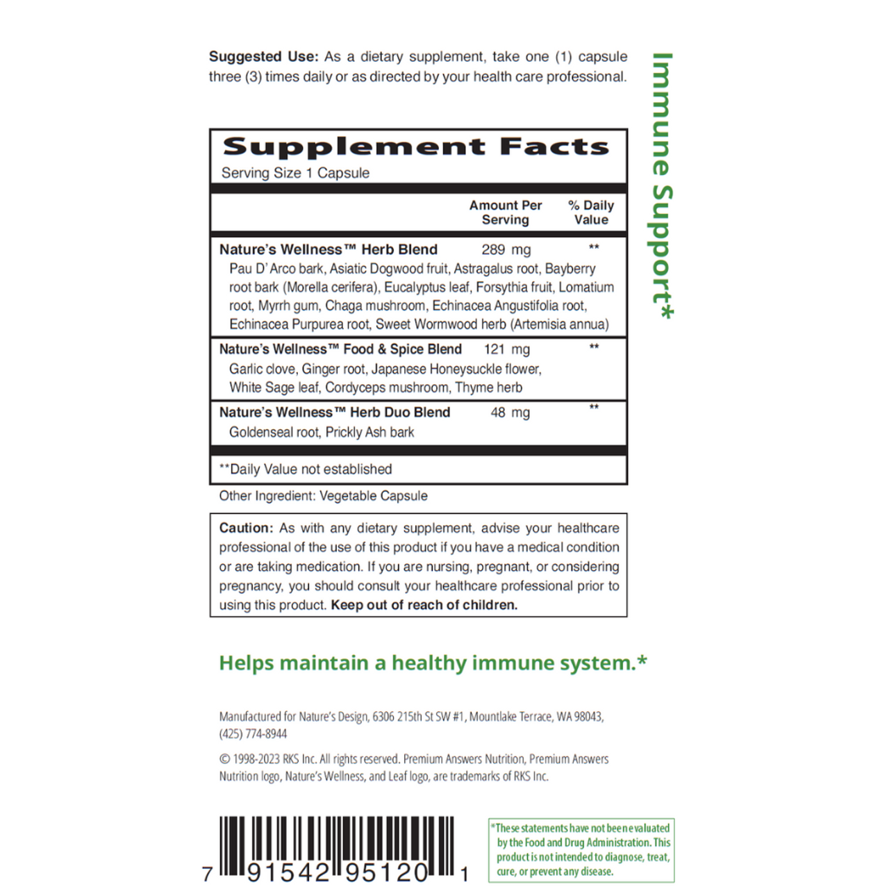 Nature's Wellness 120 Vegetarian Capsules Premium Nutrition