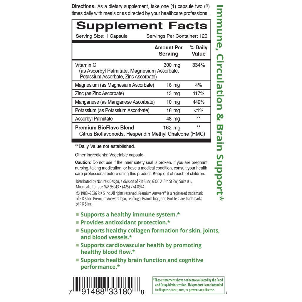 BioLife C + Bioflavonoids 120 Vegetarian Capsules Premium Answers