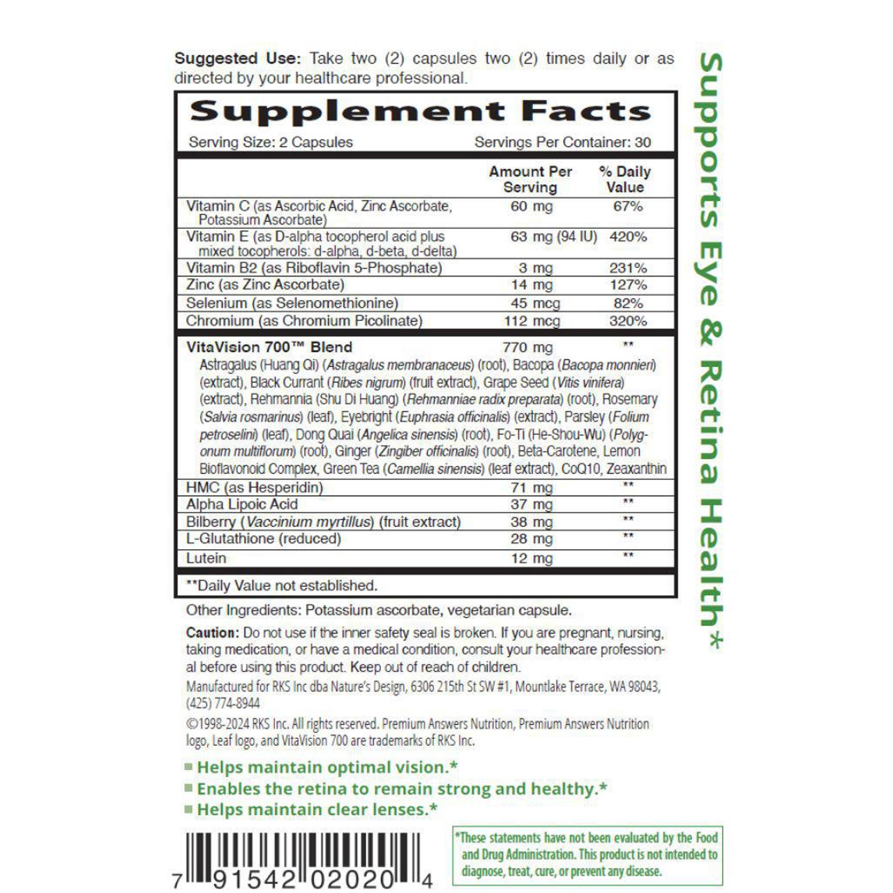 VitaVision 700 60 Vegetarian Capsules Premium Nutrition