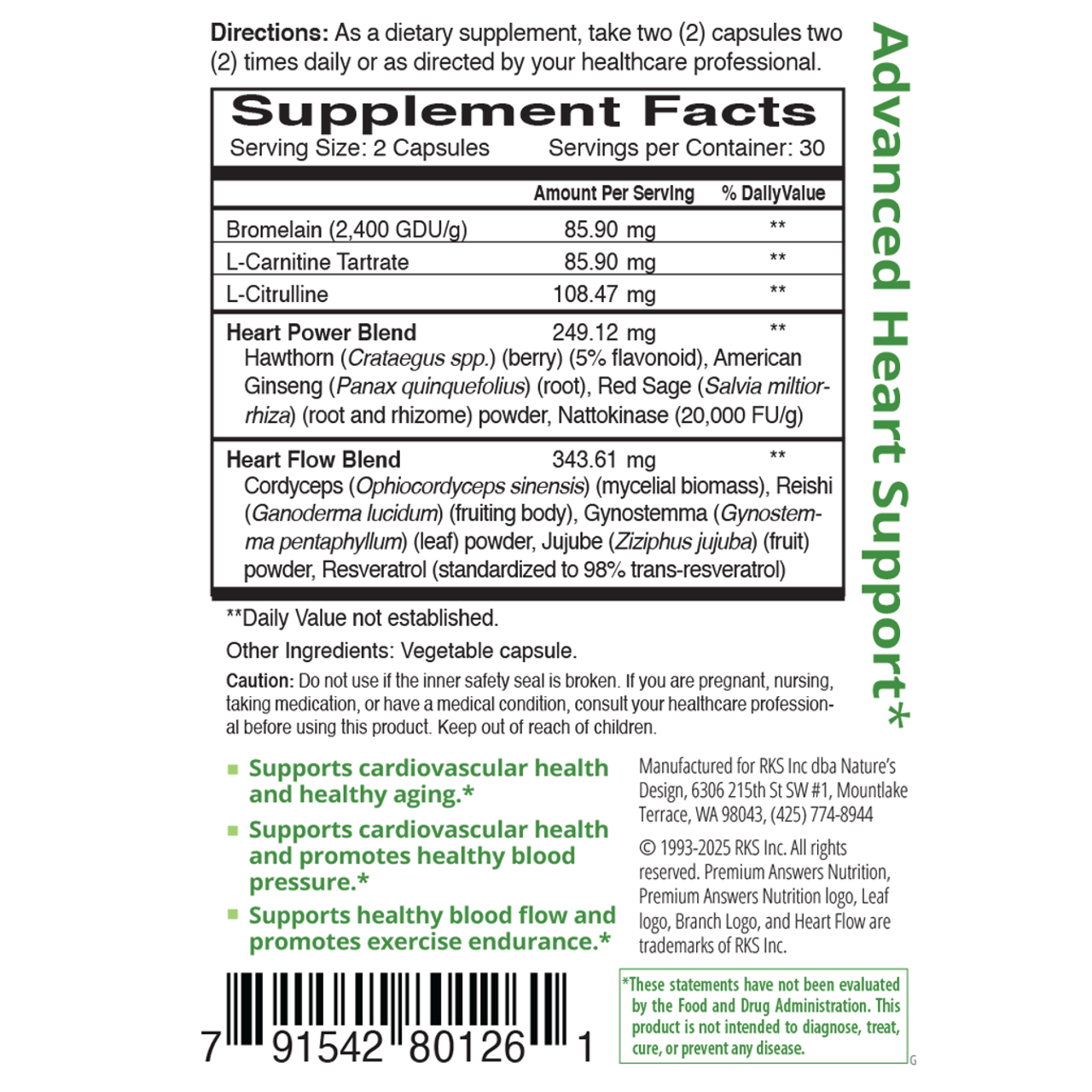 Heart Flow 60 Vegetarian Capsules Premium Nutrition