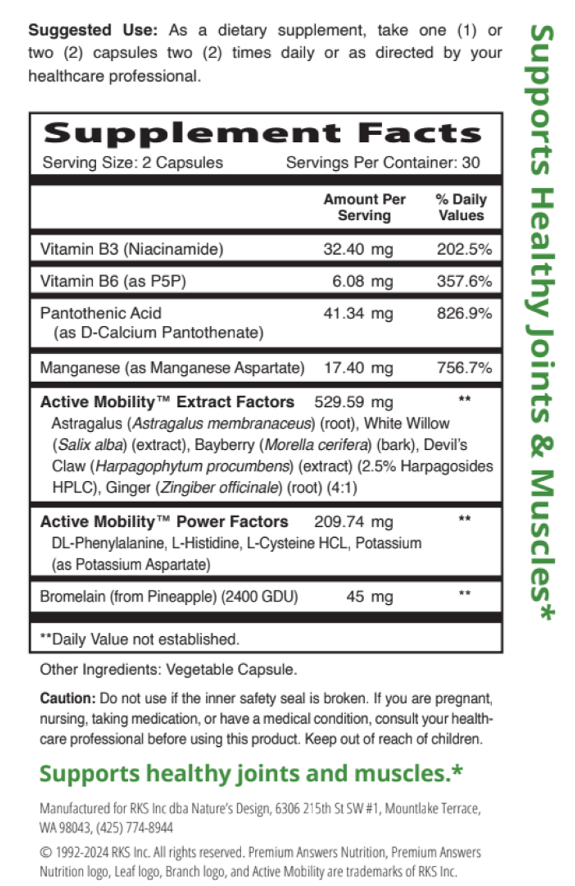 Active Mobility 60 Vegetarian Capsules Premium Nutrition
