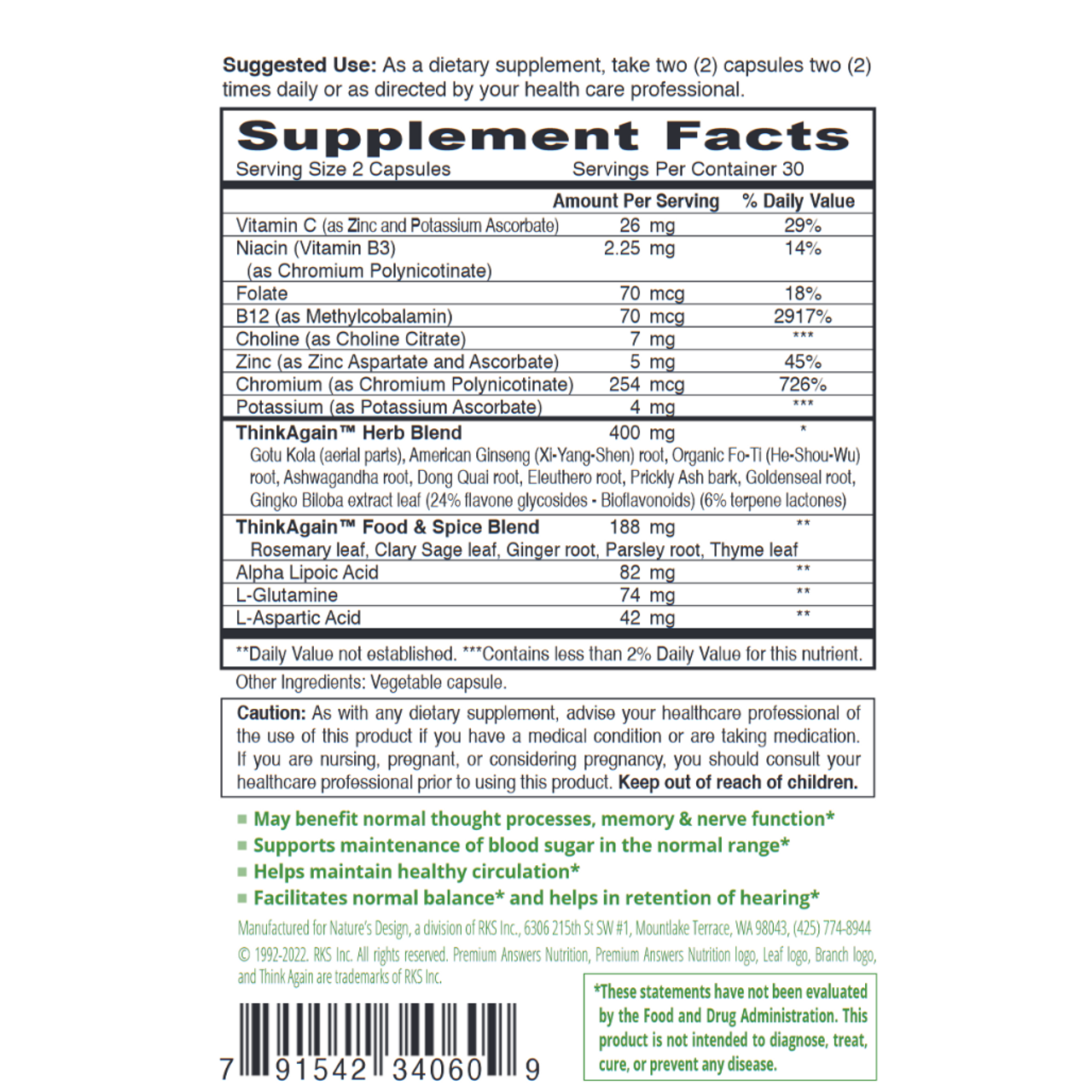 ThinkAgain 60 Capsules Premium Nutrition