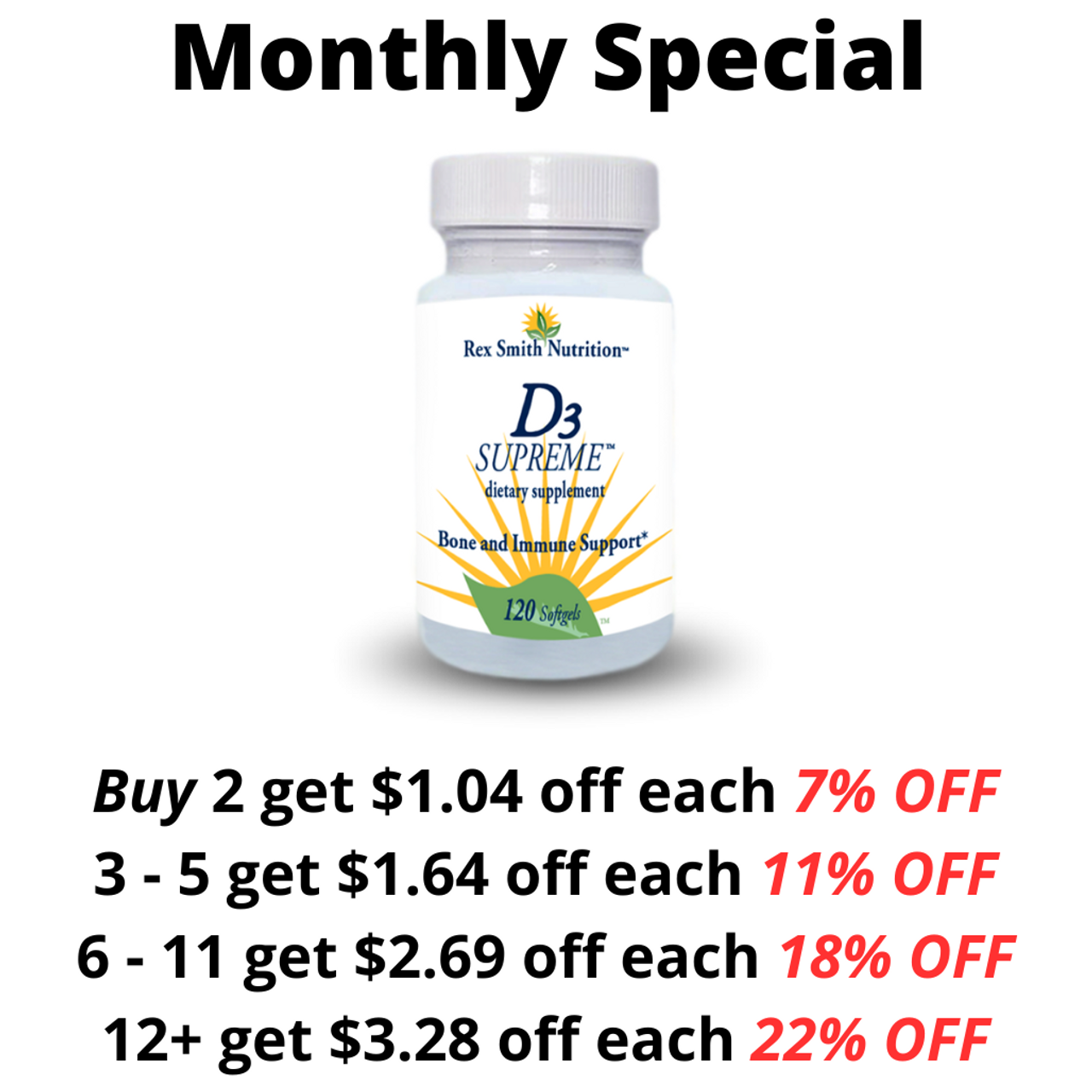 D3 Supreme 163 mcg (6500 IU) 120 Softgels Rex Smith Nutrition