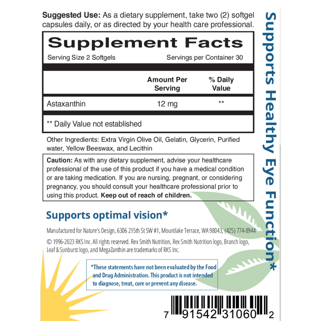 MegaZanthin 60 Softgels Rex Smith Nutrition