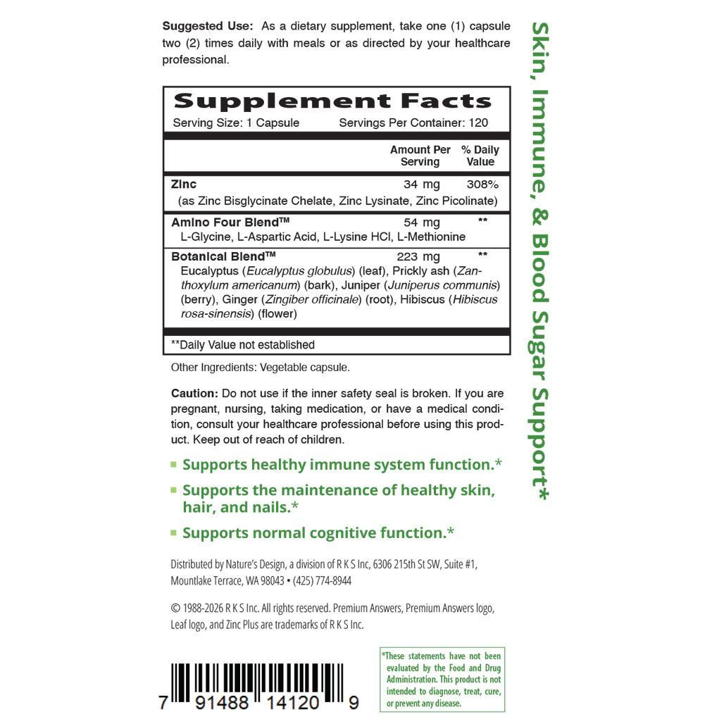 Zinc Plus 120 Vegetarian Capsules Premium Answers
