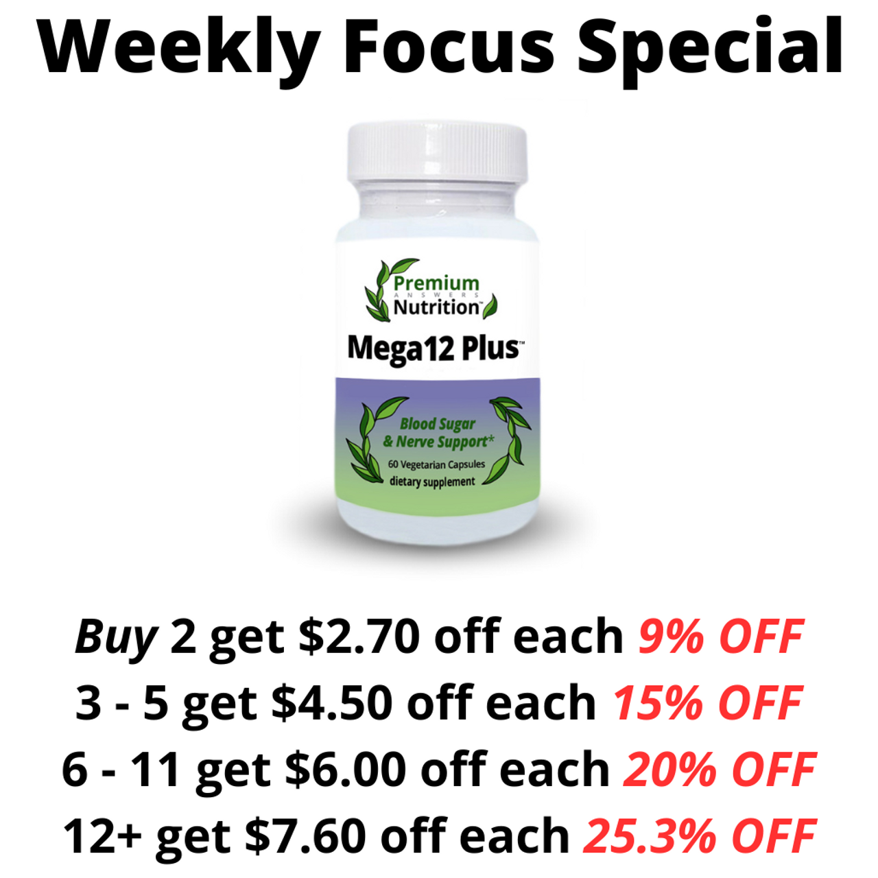 Mega12 Plus B12 + Chromium 60 Vegetarian Capsules Premium Nutrition