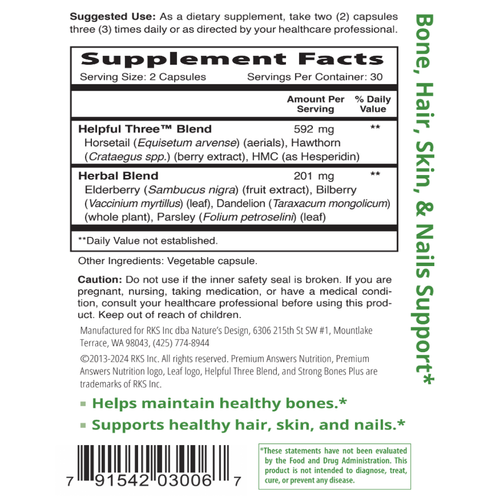 Strong Bones Plus 60 Vegetarian Capsules Premium Nutrition