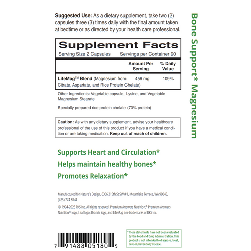 LifeMag Magnesium 180 Vegetarian Capsules Premium Nutrition