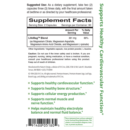 LifeMag Magnesium 180 Vegetarian Capsules Premium Answers