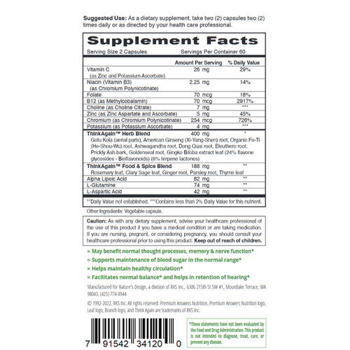ThinkAgain 120 Vegetarian Capsules Premium Nutrition