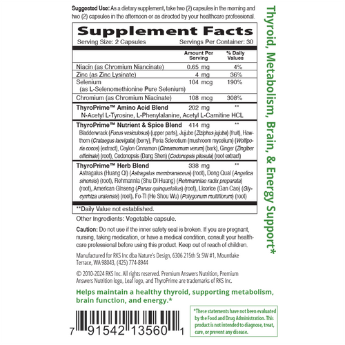 ThyroPrime 60 Vegetarian Capsules Premium Nutrition