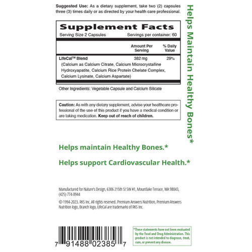 LifeCal Calcium 120 Vegetarian Capsules Premium Nutrition