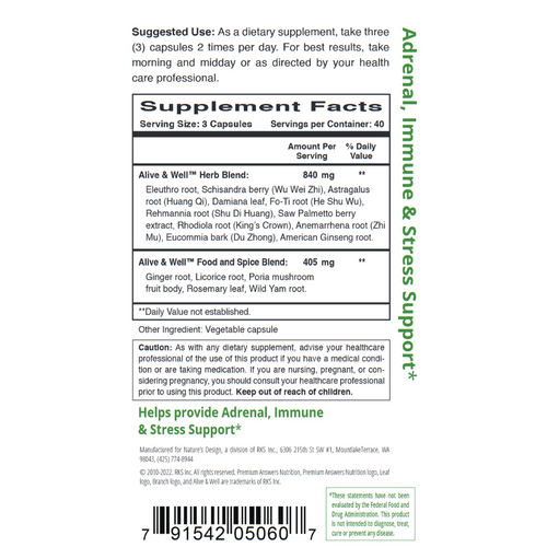 Alive & Well 120 Vegetarian Capsules Premium Nutrition