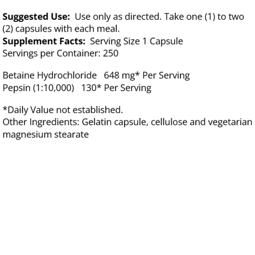 Betaine HCl 648 mg 250 Capsules Nature's Life®