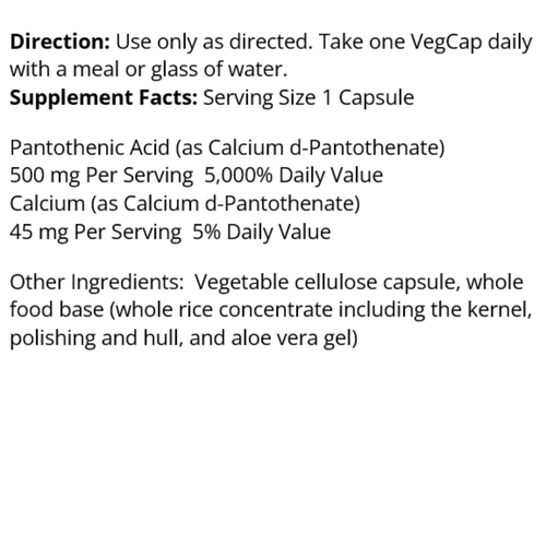 Pantothenic Acid 500 mg 250 VegCaps Solaray