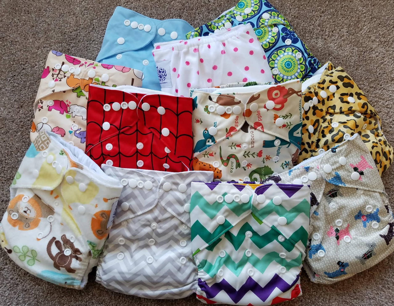 Cloth Re-usable Nappy pack. One size fits all