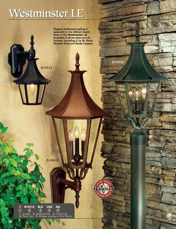 Hanover Lantern B19215 Small Westminster LE Wall Mount