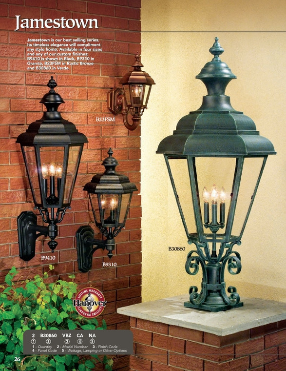 Hanover Lantern B2370 Small Jamestown Wall Mount (Standard with Decorative Arm)