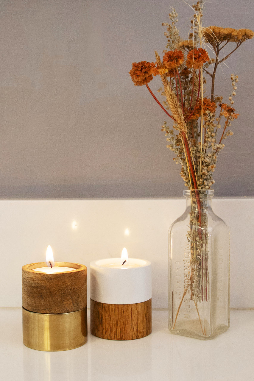 Alchemade Wood Mix Tea Light Candle Holders (Set of 2)